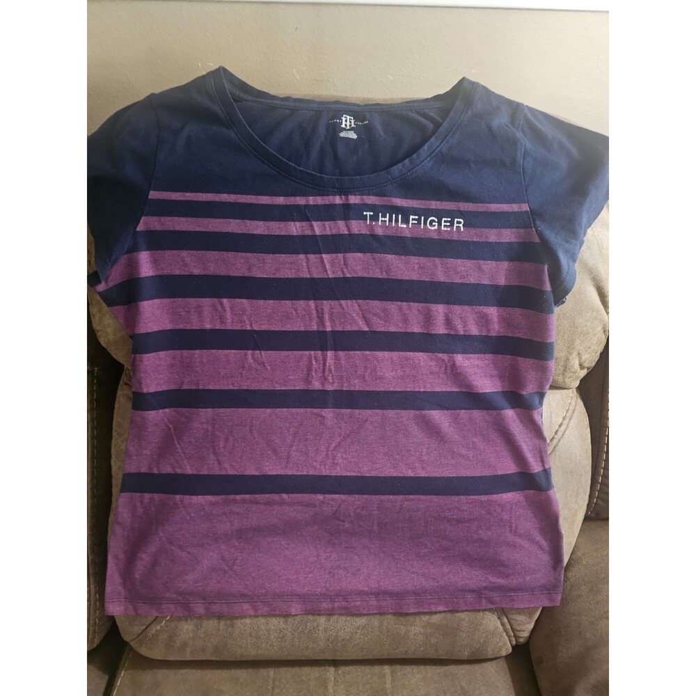 Tommy Hilfiger purple and navy striped crewneck t-shirt Size XL